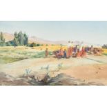 Eileen Trench, circa 1925, Brahui Nomads, India, watercolour, signed, 11.5" x 20" (32 x 51cm), along