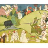 Indian School, A Maharaj and his attendants on a hunting trip, gouache on paper, 5.75" x 8.75" (14cm