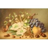 E. Walter, a still life of fruit and flowers, watercolour, signed, 10" x 15" (25 x 38cm).