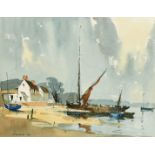 Edward Wesson (1910-1983) British, 'At Pin Mill', watercolour, signed, label verso, 8.25" x 11.25".