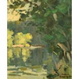 20th Century French School, an indistinctly signed river landscape, 17" x 14" (43 x 35cm).