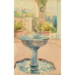 E. de Rougemont, French, a view of a fountain in a courtyard, watercolour, signed, 9" x 5.5" (23 x