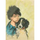 Sonia Lenon, a pastel study of a young girl and her pet dog, signed, 24.5" x 18.5" (61 x 46cm),