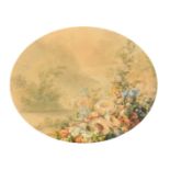 Brambilla, 19th Century, a study of flowers in a landscape, watercolour, 11" x 14" (28 x 36cm), in a