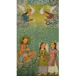 Indian School 19th Century A miniature showing a god and attendant angels, with inscriptions in