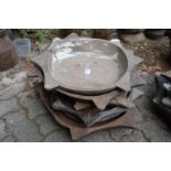 Six old Indian wooden food bowls.