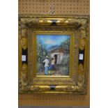 Caribbean figures, oil on canvas, in a decorative gilt frame.