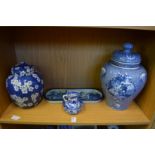 Decorative blue and white china.