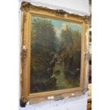 19th century English school "Wooded River Landscape" oil on canvas.