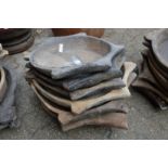 Six old Indian wooden food bowls.