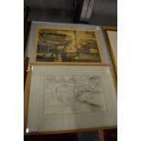 Catherine Sinclair pencil drawings and a lithograph of boats.