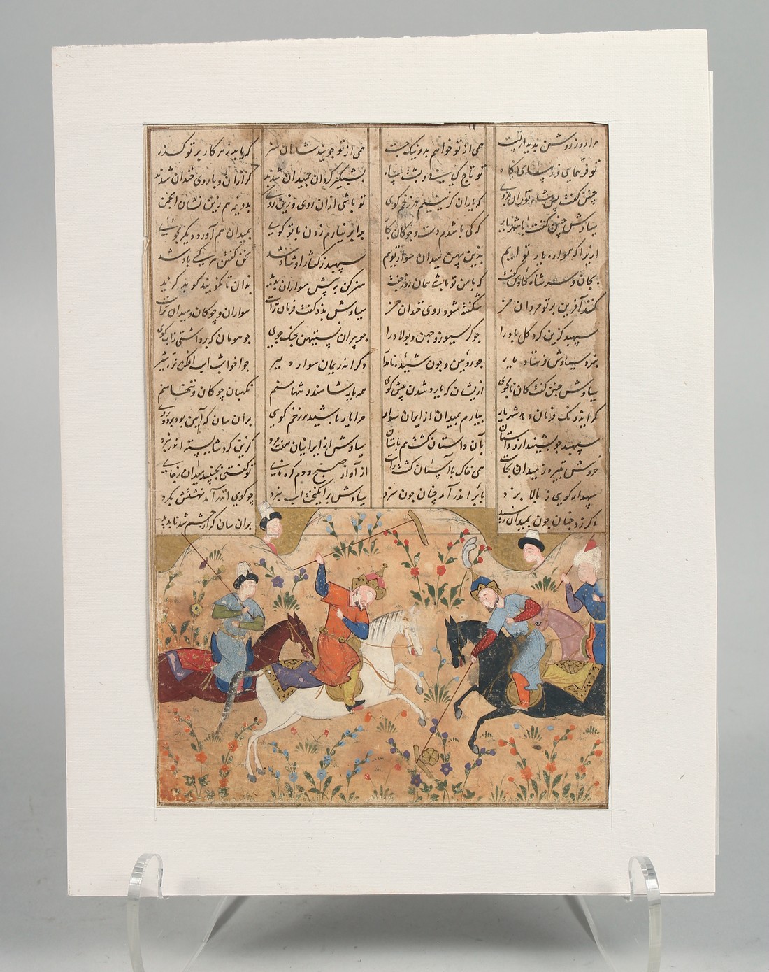 A 16TH CENTURY PERSIAN ILLUSTRATED LEAF FROM A MANUSCRIPT OF FIRDANSI'S SHAHNAMA, depicting Siyavash