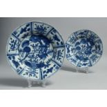 A PAIR OF CHINESE BLUE AND WHITE PORCELAIN PLATES, decorated with flora and fauna, 21.5cm diameter.