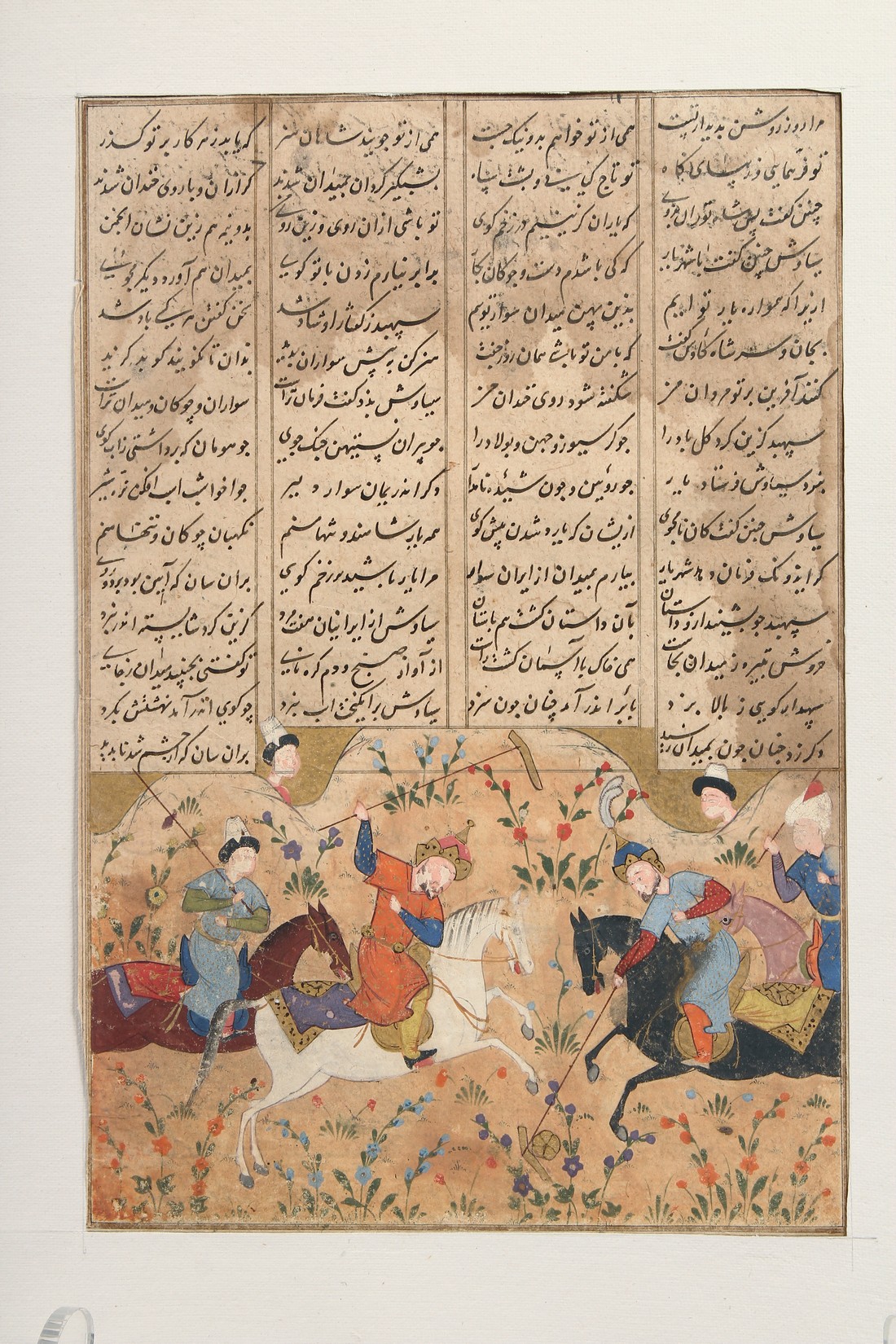 A 16TH CENTURY PERSIAN ILLUSTRATED LEAF FROM A MANUSCRIPT OF FIRDANSI'S SHAHNAMA, depicting Siyavash - Image 2 of 3