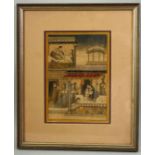 AN INDIAN MINIATURE PAINTING, depicting a scene with many female figures, framed and glazed, image