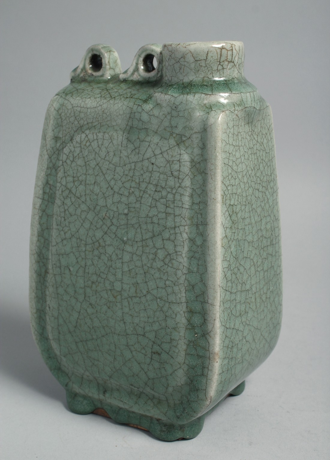 A CHINESE CELADON CRACKLE GLAZE PORCELAIN WATER VESSEL, 22.5cm high.