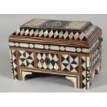 A TURKISH OTTOMAN MOTHER OF PEARL AND TORTOISESHELL INLAID QURAN BOX, inlaid with geometric