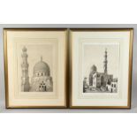 TWO LARGE ARAB ARCHITECTURAL PRINTS, each depicting a mosque, framed and glazed, both 77cm x 59.
