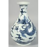 A CHINESE BLUE AND WHITE PORCELAIN YUHUCHUNPIN VASE, the body decorated with a large dragon