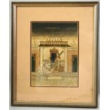 AN INDIAN MINIATURE PAINTING, depicting a scene with female figures, framed and glazed, image 23cm x