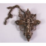 A RARE 17TH/18TH CENTURY OTTOMAN BALKANS SILVER CRUCIFIX, possibly Greek, with pierced and applied