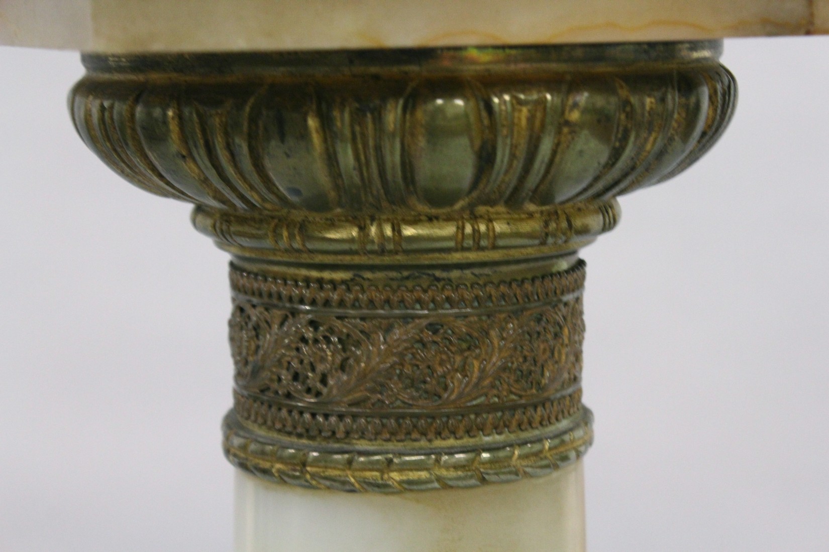 A GOOD ONYX AND BRASS SQUARE TOP COLUMN, the base on claw feet. 3ft 7ins high, top 1ft square. - Image 7 of 12