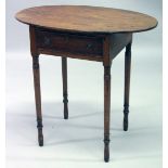 A 19TH CENTURY IRISH YEW WOOD OVAL TABLE sold by HODGES & SON, DUBLIN with plain oval top, single