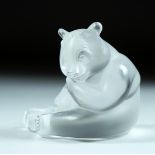 A LALIQUE SEATED PANDA. 2.5ins high.