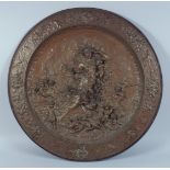 A GOOD 19TH CENTURY BRONZE CIRCULAR PLAQUE with a classical scene in relief. 2ft 3ins diameter.