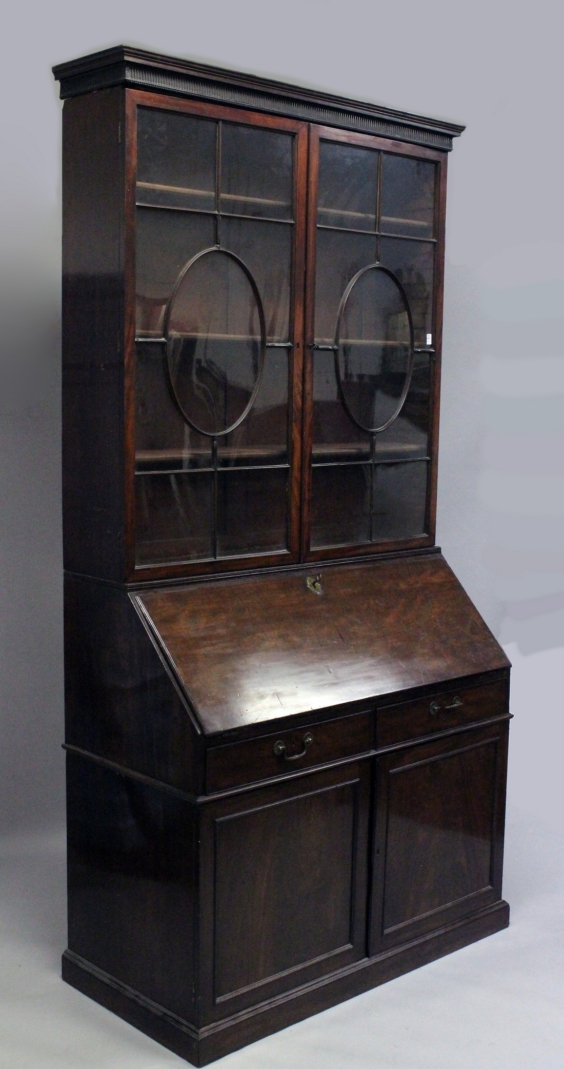 A GOOD GEORGE III MAHOGANY BUREAU BOOKCASE, the top with cornice over a pair of glazed doors with - Image 5 of 5