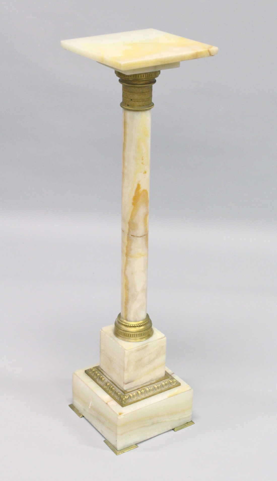 A GOOD ONYX AND BRASS SQUARE TOP COLUMN, the base on bracket feet. 3ft 3ins high, top 10ins square. - Image 8 of 11