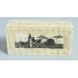 A BONE BOX with folding top, sailing vessel and windmill 2.5ins.