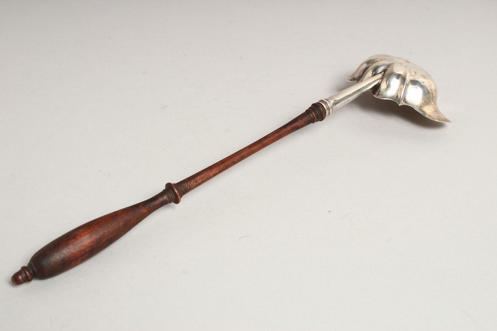 A GEORGE III SILVER PUNCH LADLE with turned wood handle. London 1772. Maker, W. B. - Image 6 of 6
