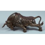 A CHINESE BRONZE FIGHTING BULL 9.5ins long.