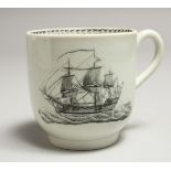 A JOHN PENNINGTON VERY RARE COFFEE CUP painted with sailing vessels.