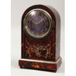 A GOOD TORTOISESHELL CASED CLOCK with blue enamel face, the case with garlands and flowers 9ins