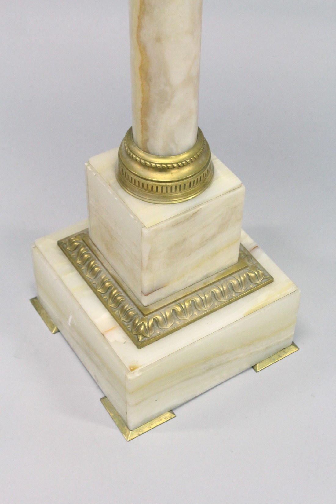 A GOOD ONYX AND BRASS SQUARE TOP COLUMN, the base on bracket feet. 3ft 3ins high, top 10ins square. - Image 9 of 11