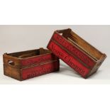 A PAIR OF WOODEN CHAMPAGNE CRATES 17ins long.