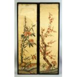 A PAIR OF CHINESE QING DYNASTY FRAMED KESI PANELS depicting flowering trees, framed and glazed (