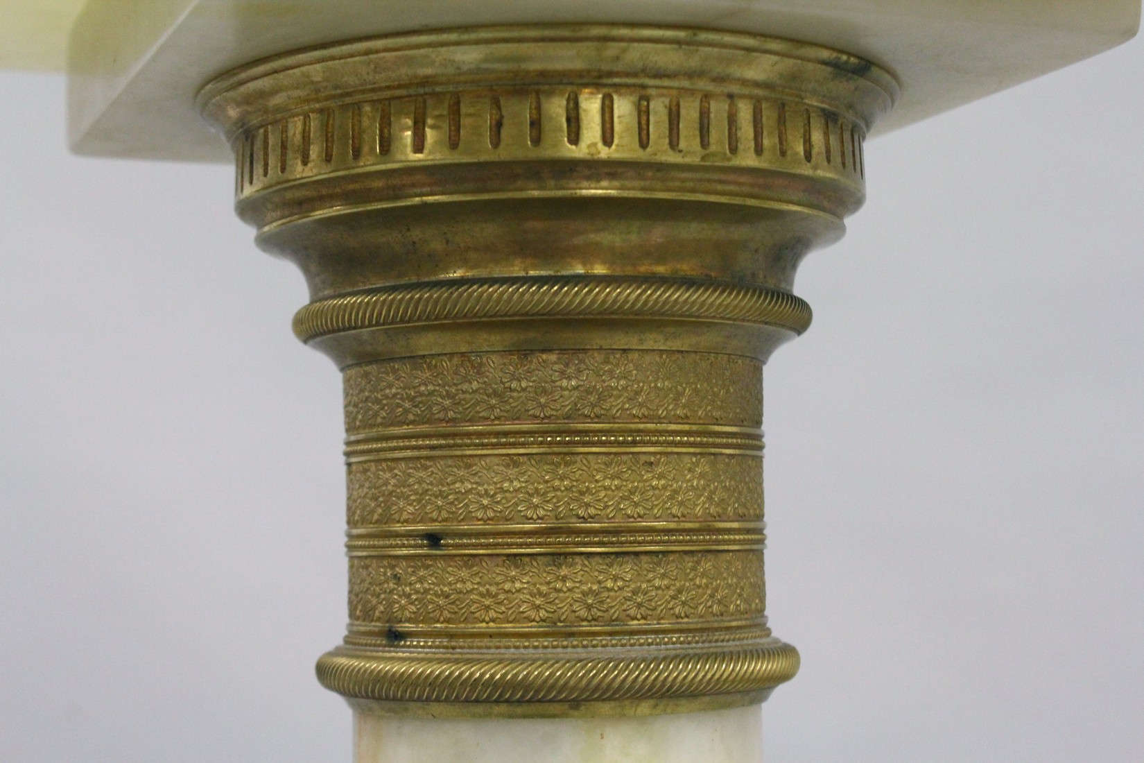 A GOOD ONYX AND BRASS SQUARE TOP COLUMN, the base on bracket feet. 3ft 3ins high, top 10ins square. - Image 10 of 11
