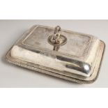 A GOOD GEORGE III SILVER ENTREE DISH, COVER AND HANDLE with gadrooned edge, with Walker Family crest