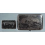 A RUSSIAN SILVER AND NIELLO CIGARETTE BOX. 9.5cm long and another 5.5cm long (2).