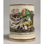 A LEEDS CREAMWARE POTTERY SLAVERY MUG, from a design by James Gillray, French Liberty, British