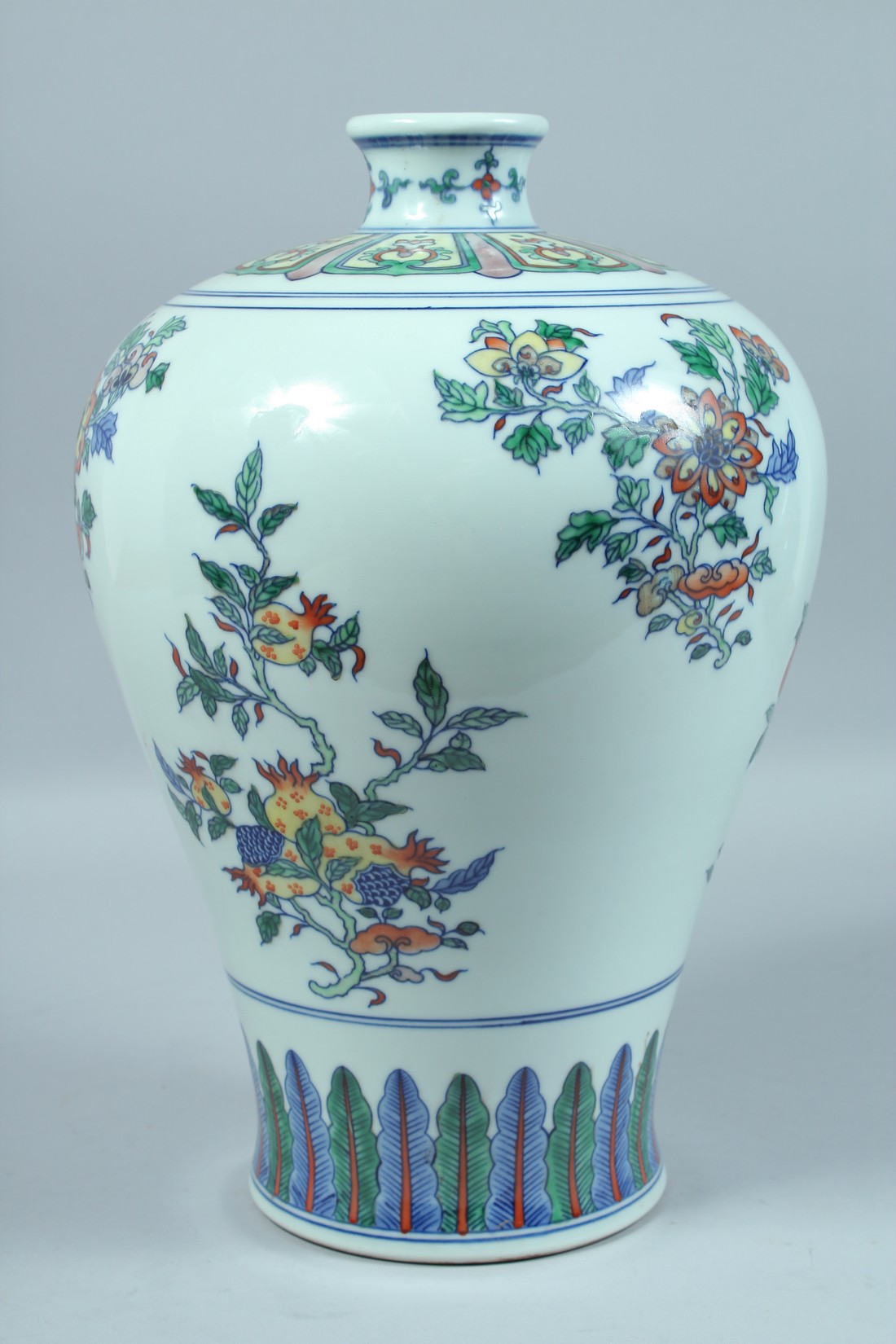 A LARGE CHINESE DOUCAI MEIPING decorated with panels of flowers. 15ins high. - Image 3 of 6