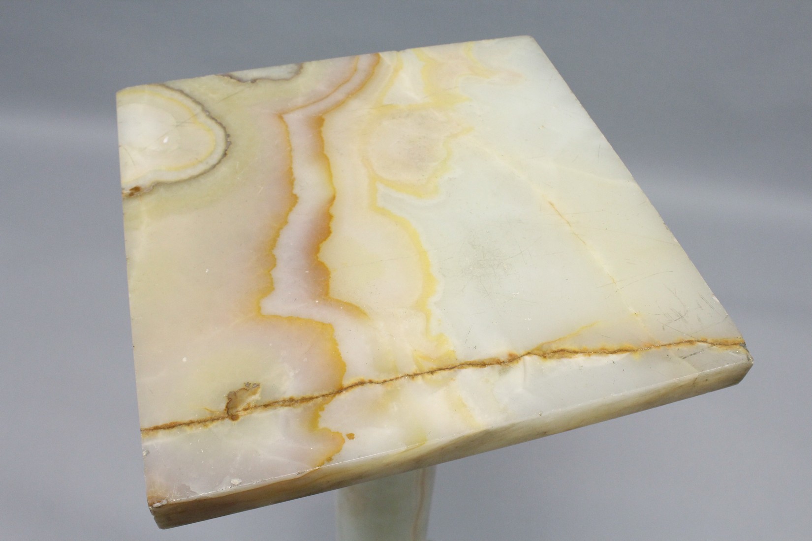 A GOOD ONYX AND BRASS SQUARE TOP COLUMN, the base on claw feet. 3ft 7ins high, top 1ft square. - Image 8 of 12