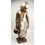 A LARGE BRONZE NATIVE GIRL carrying a bucket. 40ins high.
