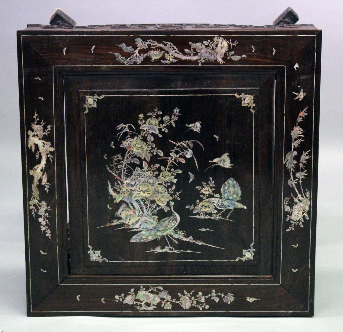 A CHINESE SQUARE TWO TIER TABLE inlaid with mother of pearl. 23ins square. - Image 2 of 7