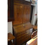 A GEORGE III OAK AND MAHOGANY CROSS-BANDED BUREAU BOOKCASE. 6ft 9ins high x3ft 9ins wide x 1ft 10ins