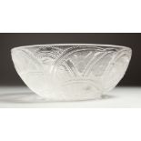 A LALIQUE GLASS CIRCULAR BOWL with chubby birds. 9ins diameter.