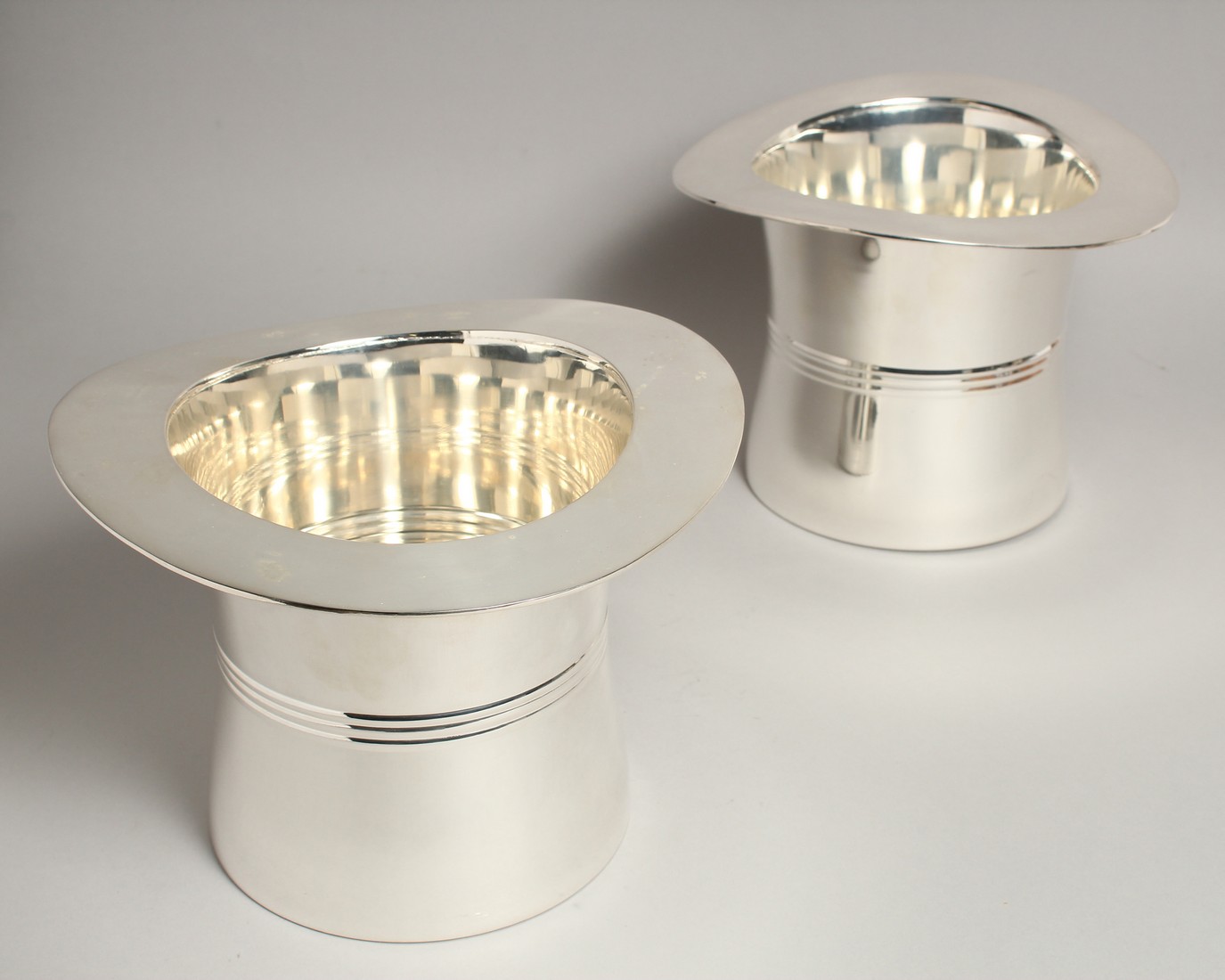 A PAIR OF TOP HAT PLATED COOLERS.